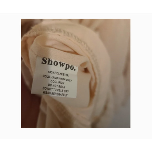 V-Neck RUFFLED Beige Swiss Dot Mini Dress - Showpo - Size 6 - Picture 7 of 7